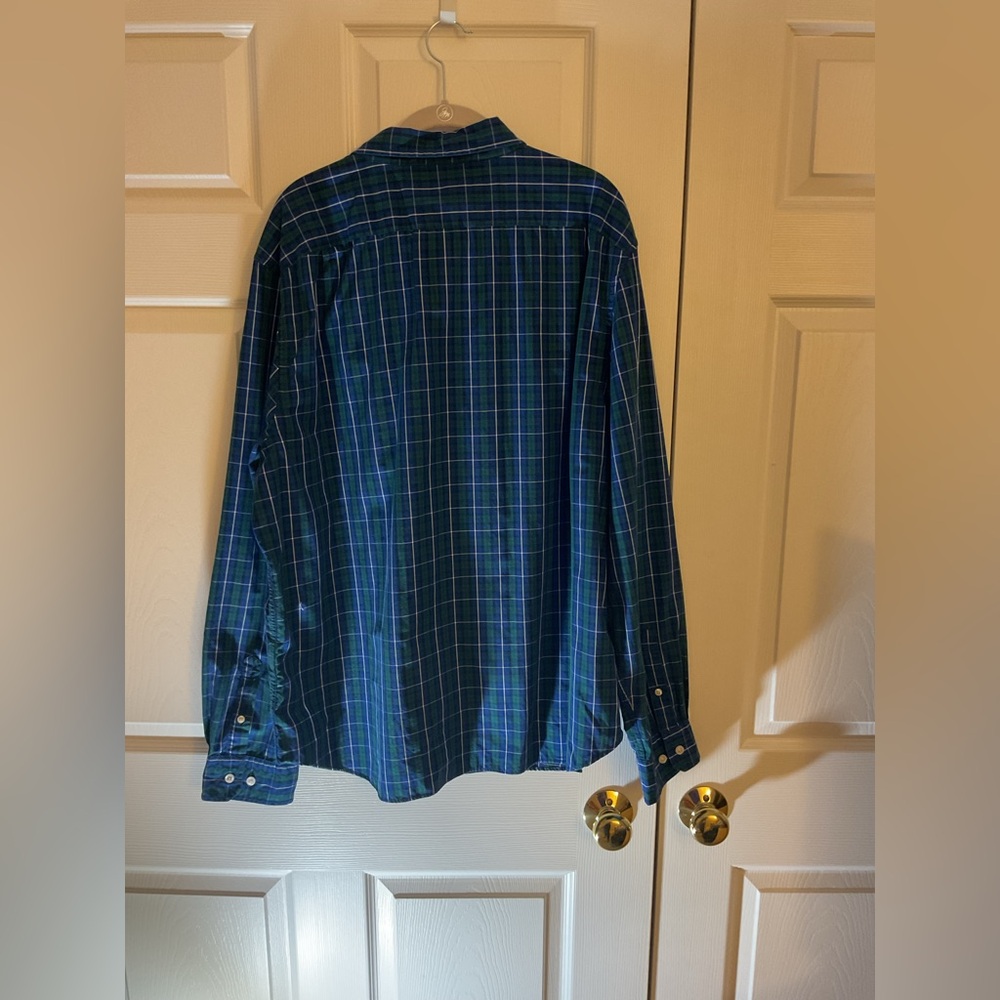 Nautica Men's Green and Blue Plaid Button Down Long Sleeve Shirt - Picture 3 of 4